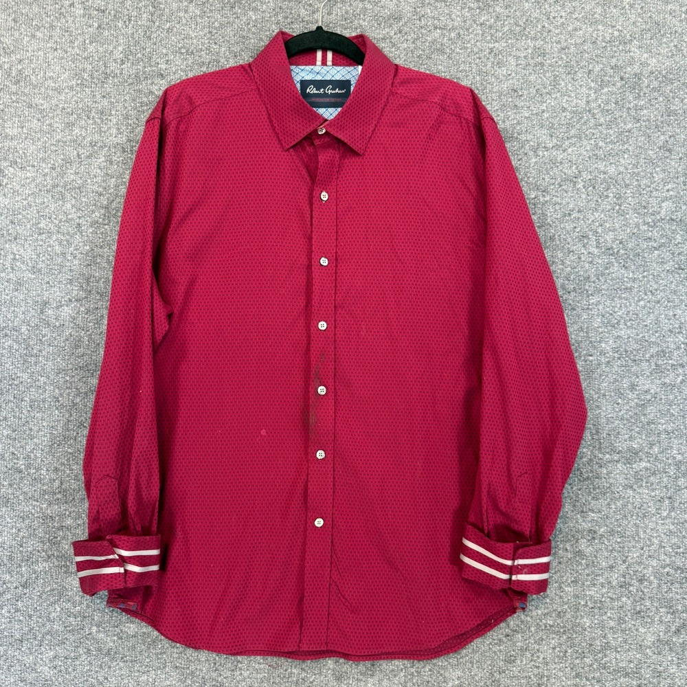 Robert Graham Shirt Mens 2XL XXL Red Textured Tailored Fit Long Sleeve Camp